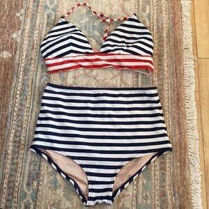 J.Crew striped 2 piece high waisted bikini